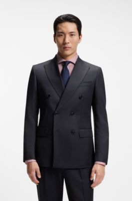 Slim-fit jacket in virgin wool serge, Dark Blue