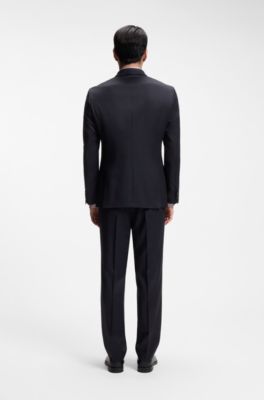 Chaqueta slim fit en sarga de lana virgen, Azul oscuro