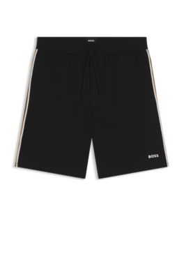 Shorts de pijama en algod&oacute;n el&aacute;stico con ribetes de rayas de la marca, Negro