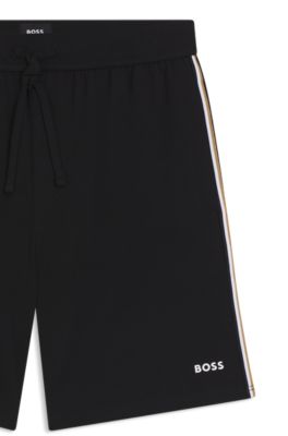 Shorts de pijama en algod&oacute;n el&aacute;stico con ribetes de rayas de la marca, Negro