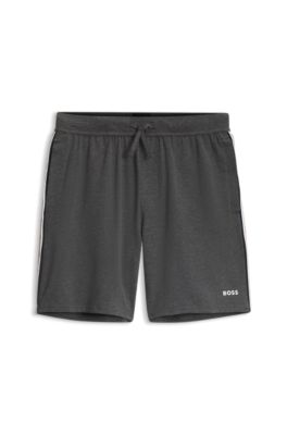 Short de pyjama en coton stretch avec finitions &agrave; rayures embl&eacute;matiques, Gris
