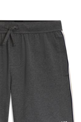 Short de pyjama en coton stretch avec finitions &agrave; rayures embl&eacute;matiques, Gris