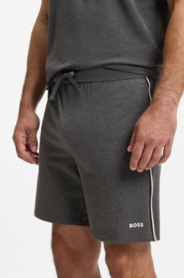 Short de pyjama en coton stretch avec finitions &agrave; rayures embl&eacute;matiques, Gris