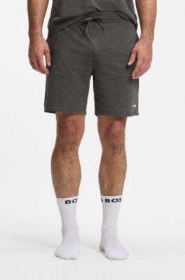 Short de pyjama en coton stretch avec finitions &agrave; rayures embl&eacute;matiques, Gris