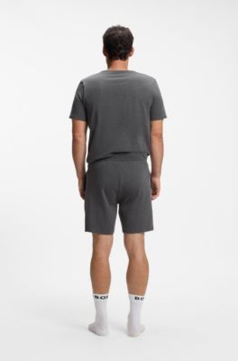 Short de pyjama en coton stretch avec finitions &agrave; rayures embl&eacute;matiques, Gris