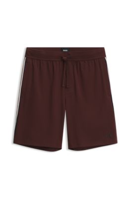 Stretch-cotton pajama shorts with signature-stripe trims, Brown