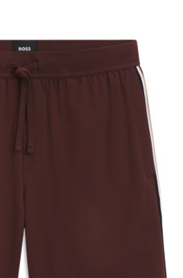 Stretch-cotton pajama shorts with signature-stripe trims, Brown