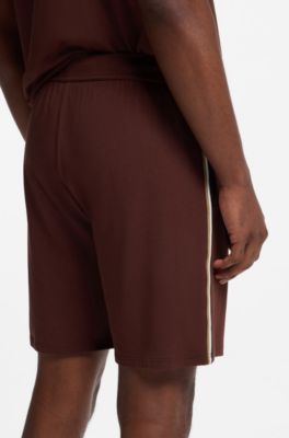 Stretch-cotton pajama shorts with signature-stripe trims, Brown