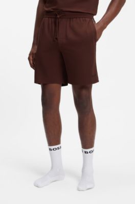 Stretch-cotton pajama shorts with signature-stripe trims, Brown
