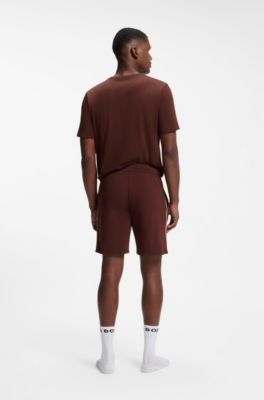 Stretch-cotton pajama shorts with signature-stripe trims, Brown