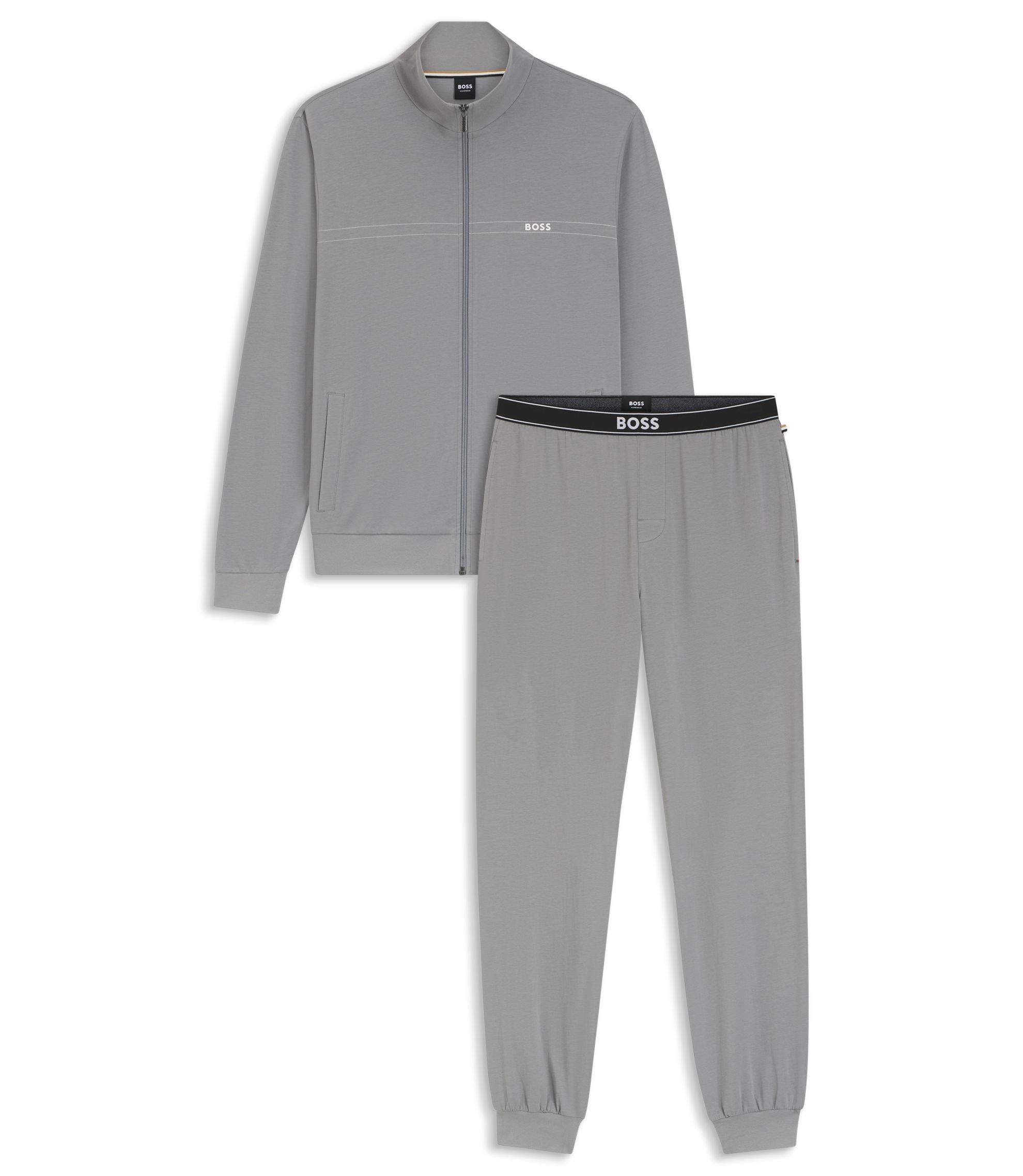BOSS - Stretch-cotton loungewear set with logo print - Light Grey