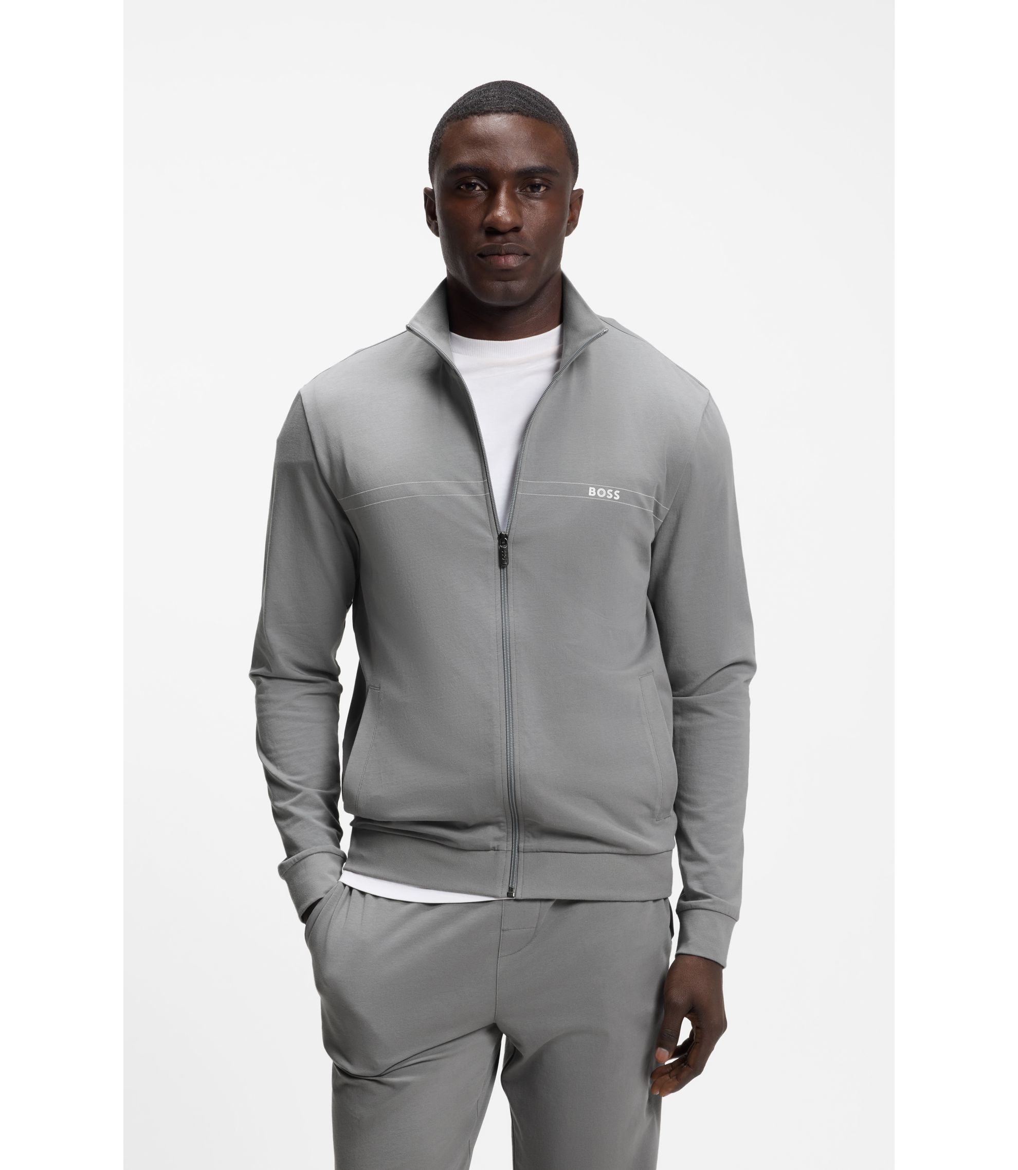 BOSS - Stretch-cotton loungewear set with logo print - Light Grey