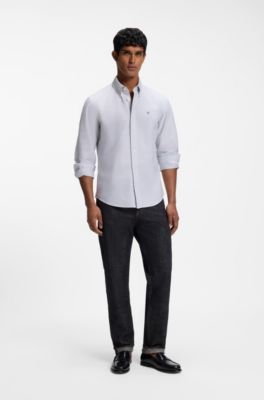 Chemise Regular en coton avec logo Double&nbsp;B, Bleu fonc&eacute;