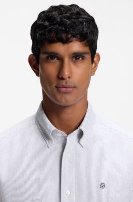 Chemise Regular en coton avec logo Double&nbsp;B, Bleu fonc&eacute;