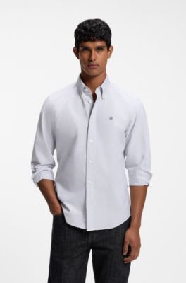 Chemise Regular en coton avec logo Double&nbsp;B, Bleu fonc&eacute;