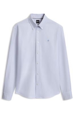 Camisa regular fit de algod&oacute;n con logo Double B, Celeste