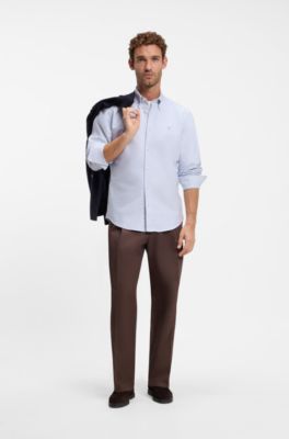 Camisa regular fit de algod&oacute;n con logo Double B, Celeste