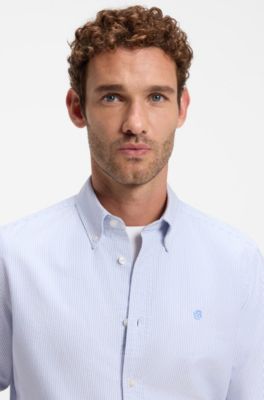 Camisa regular fit de algod&oacute;n con logo Double B, Celeste