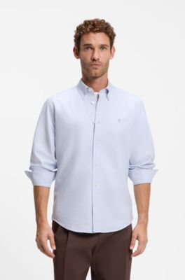 Camisa regular fit de algod&oacute;n con logo Double B, Celeste