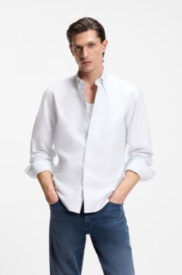 Regular-fit cotton shirt with Double B logo, White