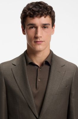 Regular-fit jacket in wool, linen, silk, and cashmere, Brown