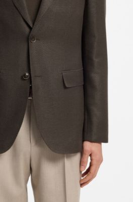 Regular-fit jacket in wool, linen, silk, and cashmere, Brown