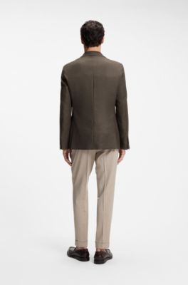 Regular-fit jacket in wool, linen, silk, and cashmere, Brown
