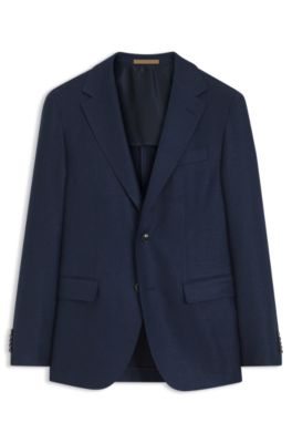 Regular-fit jacket in wool, linen, silk, and cashmere, Dark Blue