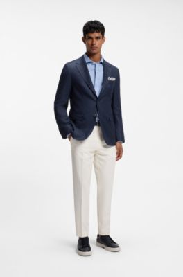 Regular-fit jacket in wool, linen, silk, and cashmere, Dark Blue