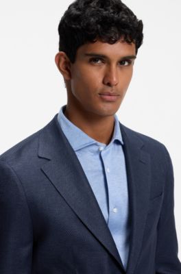Regular-fit jacket in wool, linen, silk, and cashmere, Dark Blue