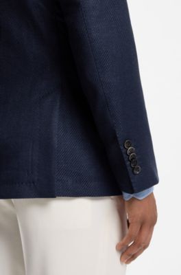 Regular-fit jacket in wool, linen, silk, and cashmere, Dark Blue