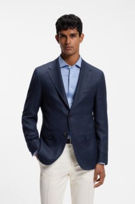 Regular-fit jacket in wool, linen, silk, and cashmere, Dark Blue