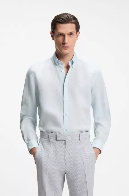 Regular-fit linen button-down shirt