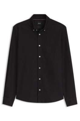 Regular-fit button-down shirt in Oxford cotton, Black