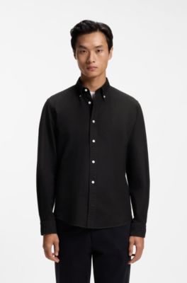 Regular-fit button-down shirt in Oxford cotton, Black
