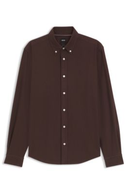 Chemise Regular en coton Oxford &agrave; pointes boutonn&eacute;es, Marron fonc&eacute;