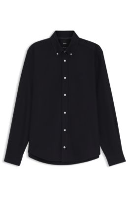 Chemise Regular en coton Oxford &agrave; pointes boutonn&eacute;es, Bleu fonc&eacute;