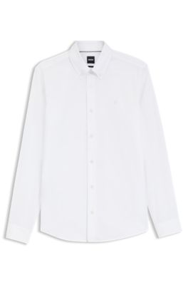 Camisa slim fit en popel&iacute;n de algod&oacute;n de tacto suave, Blanco