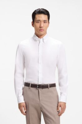 Camisa slim fit en popel&iacute;n de algod&oacute;n de tacto suave, Blanco