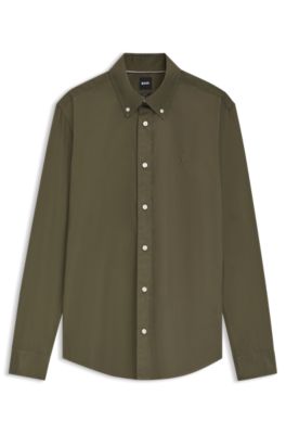 Slim-fit shirt in soft-touch cotton poplin, Light Green