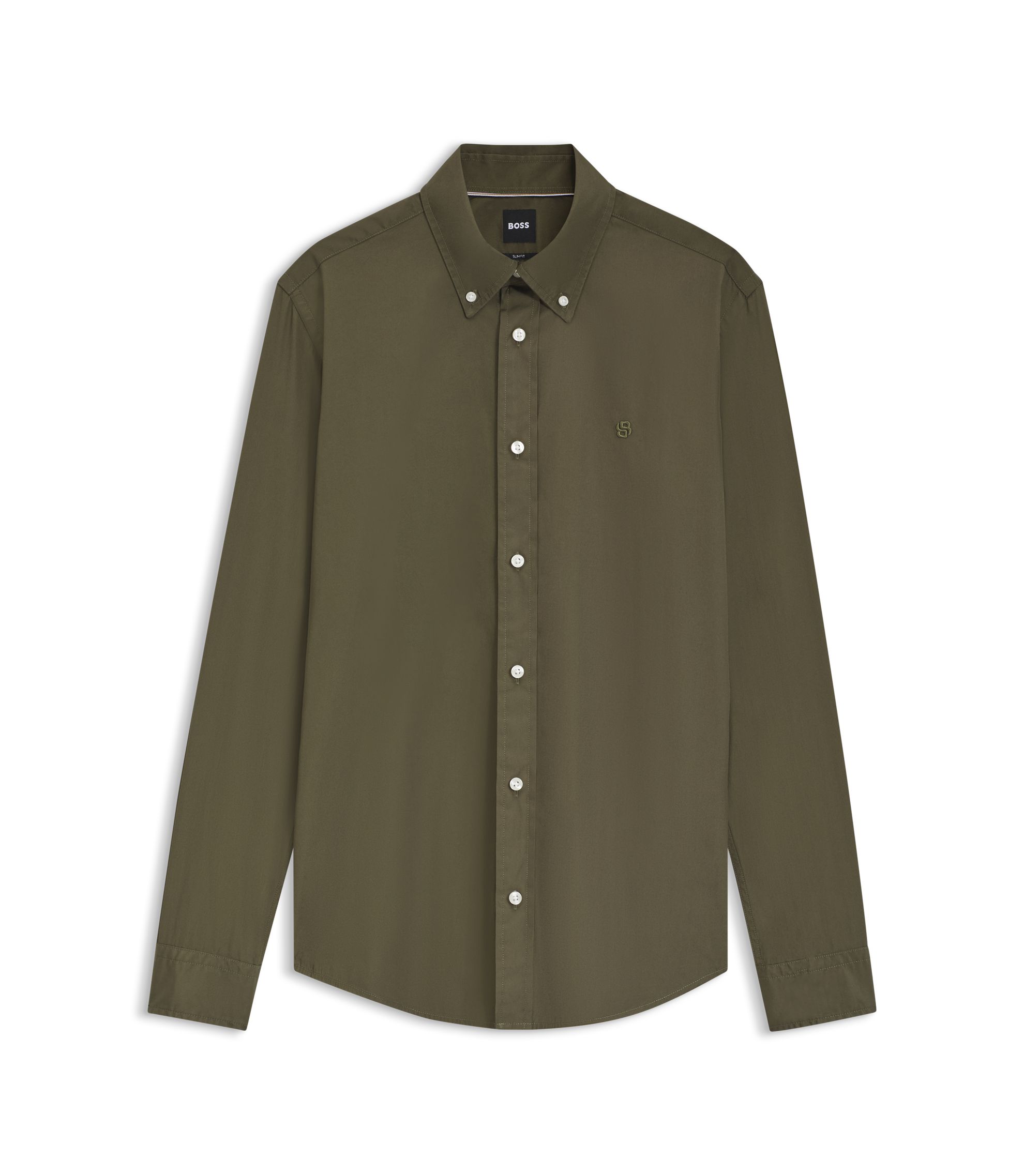 BOSS - Slim-fit shirt in soft-touch cotton poplin - Light Green