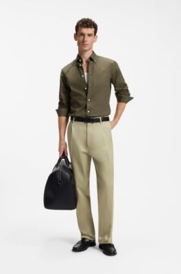 Slim-fit shirt in soft-touch cotton poplin, Light Green