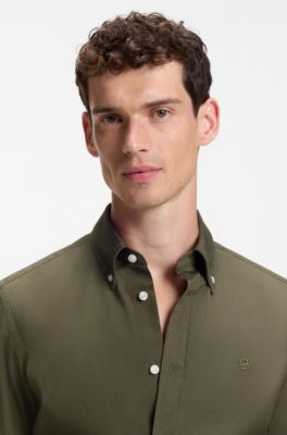 Slim-fit shirt in soft-touch cotton poplin, Light Green