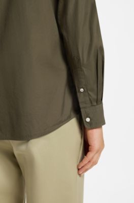 Slim-fit shirt in soft-touch cotton poplin, Light Green