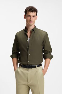 Slim-fit shirt in soft-touch cotton poplin, Light Green