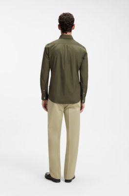 Slim-fit shirt in soft-touch cotton poplin, Light Green