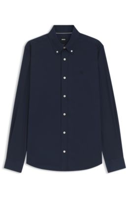 Slim-fit shirt in soft-touch cotton poplin, Dark Blue