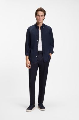 Slim-fit shirt in soft-touch cotton poplin, Dark Blue