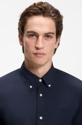 Slim-fit shirt in soft-touch cotton poplin, Dark Blue
