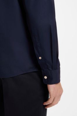Slim-fit shirt in soft-touch cotton poplin, Dark Blue